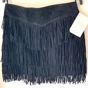 NEW! Scully Suede Leather Fringed Tiered Mini Skirt Black Size Medium